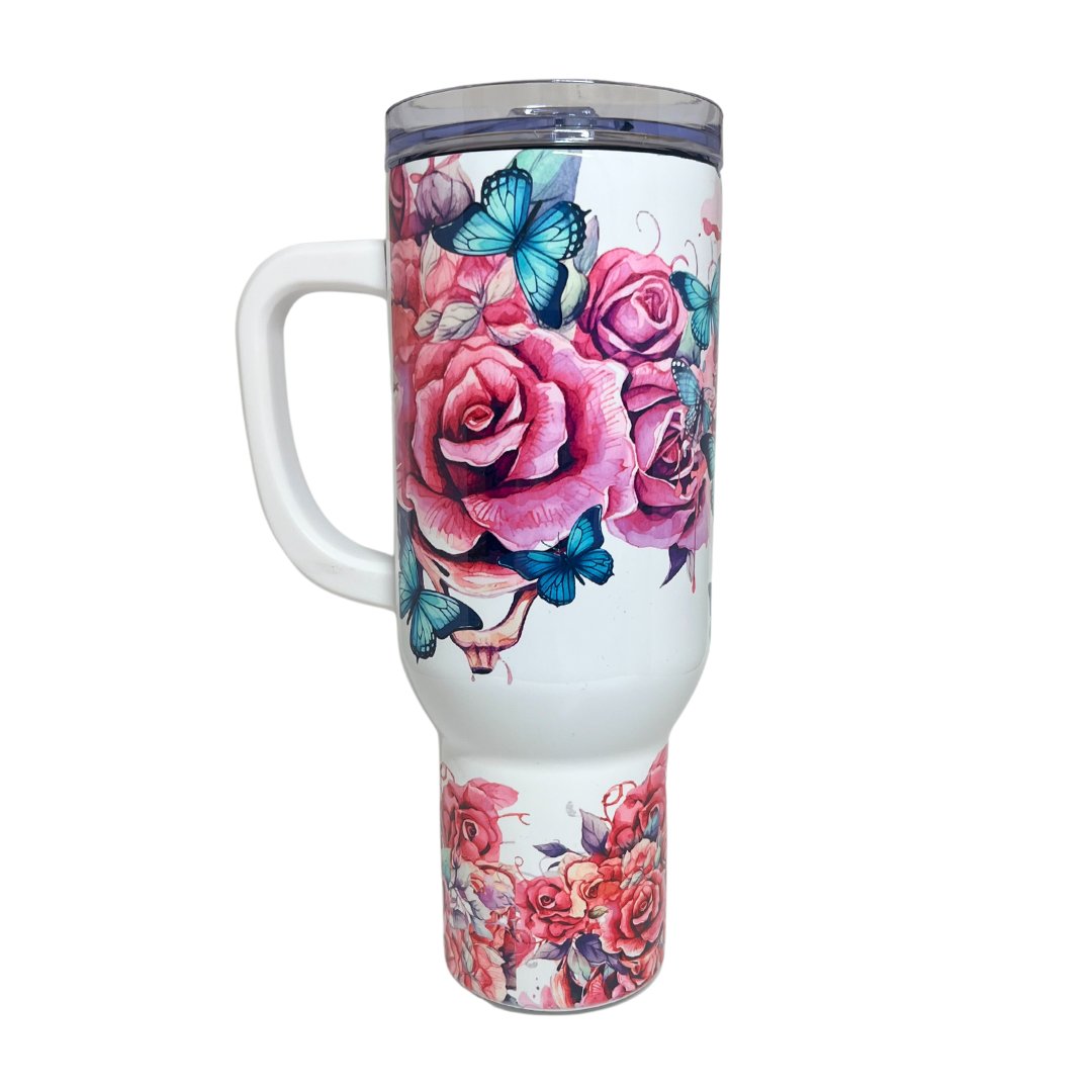 40 OZ TUMBLER - FLOWERS AND SKULLS