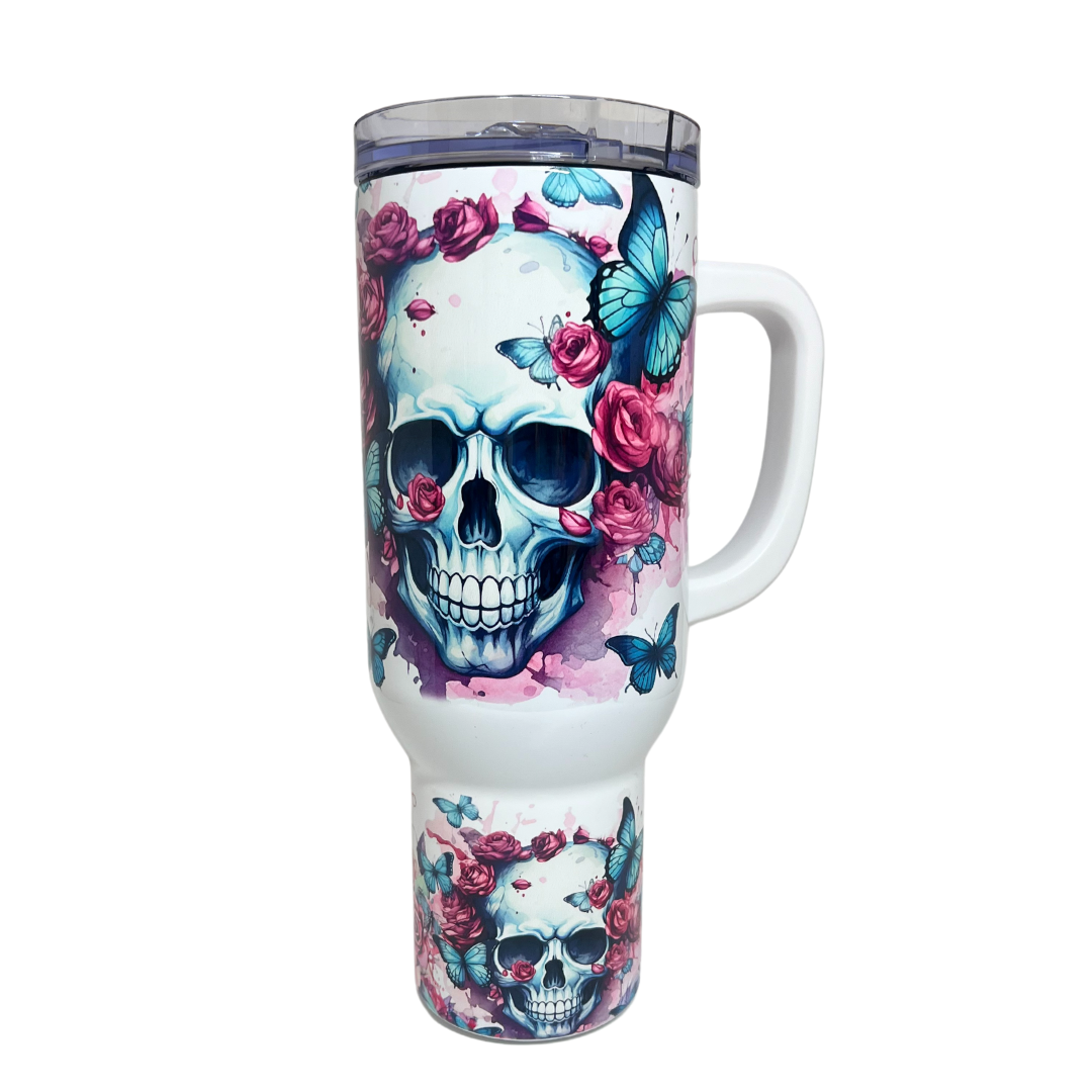 40 OZ TUMBLER - FLOWERS AND SKULLS