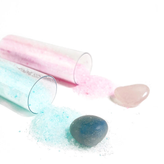 Gem Infused Salt Soak Duo with Rose Quartz + Blue Aventurine