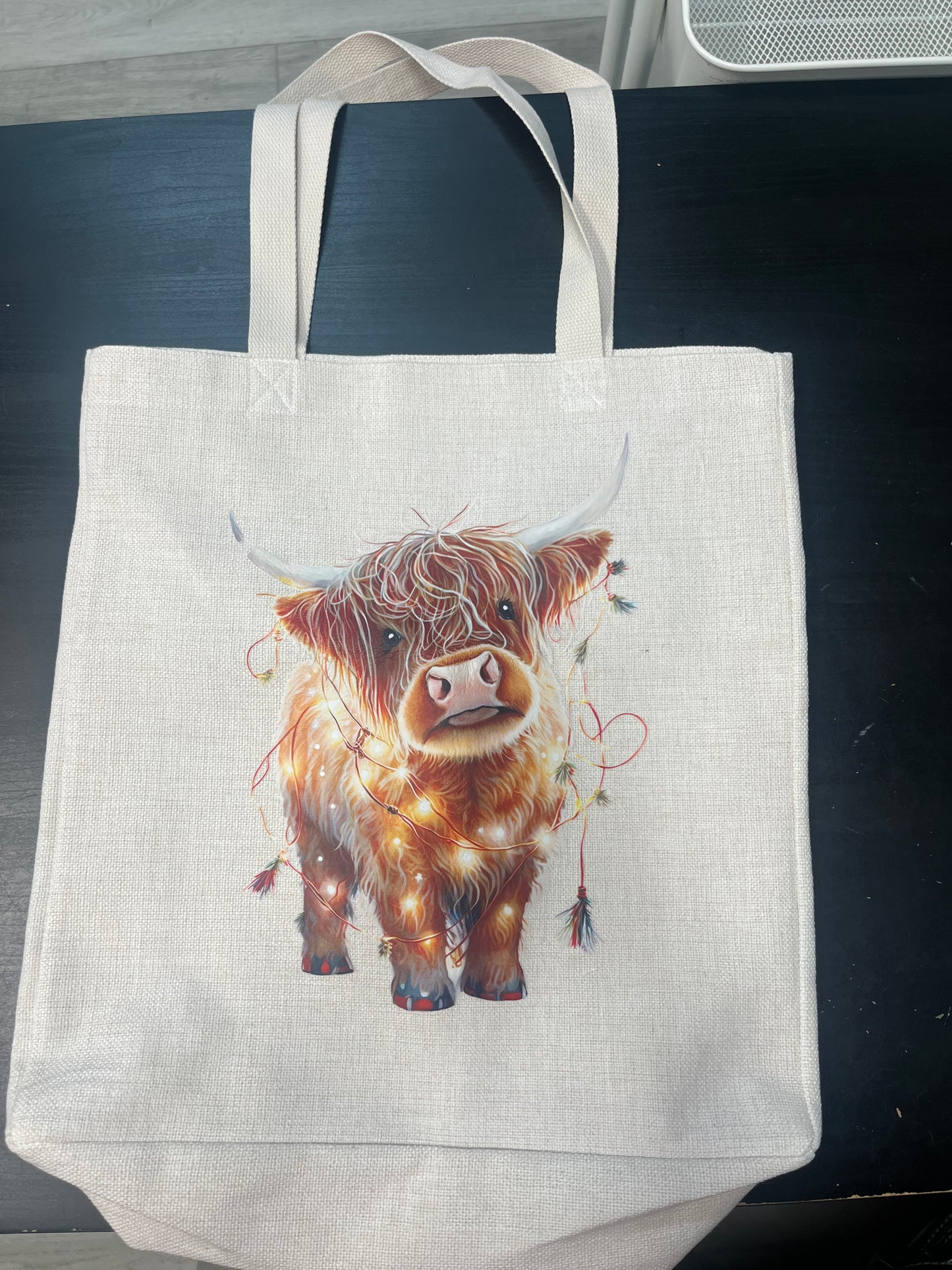 *SALE* TOTE-CHRISTMAS COW-PART OF HORN MISSING