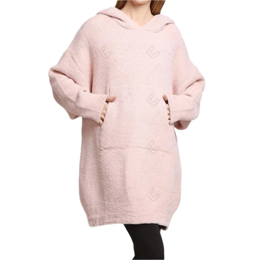 Luxury Soft Wearable Blanket with Hood and Front Pocket - Pink