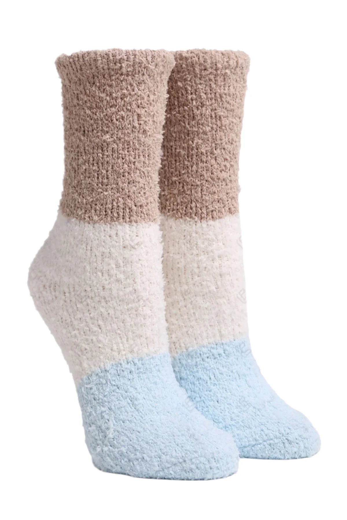 Blocked Luxury Crew Socks - Beige & Blue