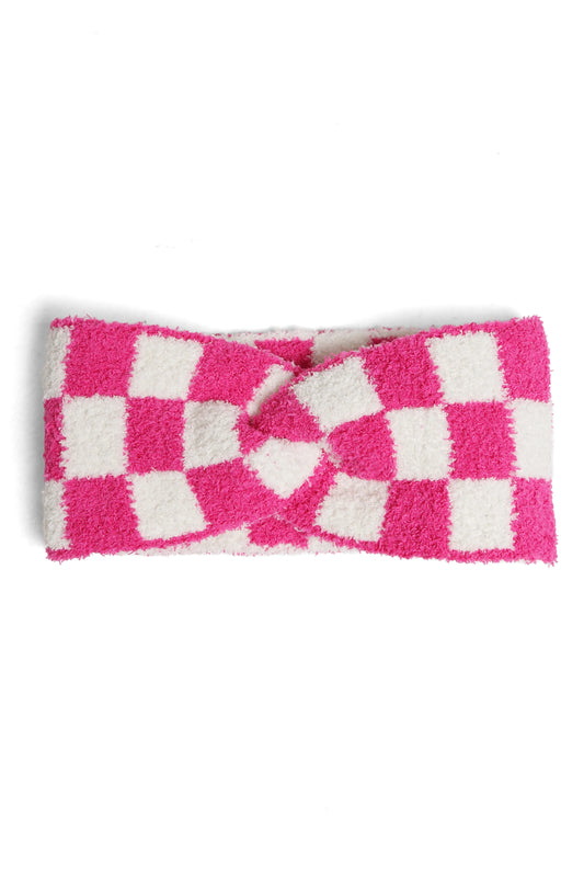 Checkered Soft Twist Knot Headband - Fuchsia