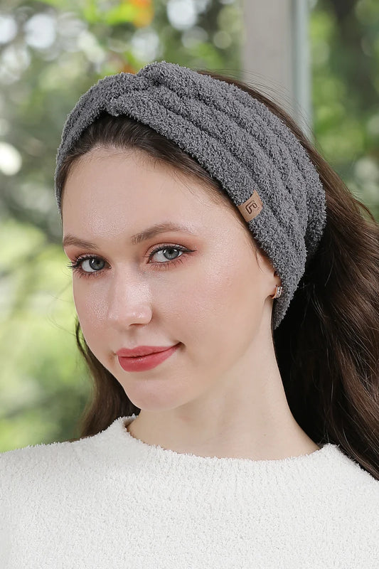 Ribbed Soft Twist Knot Headband - Grey