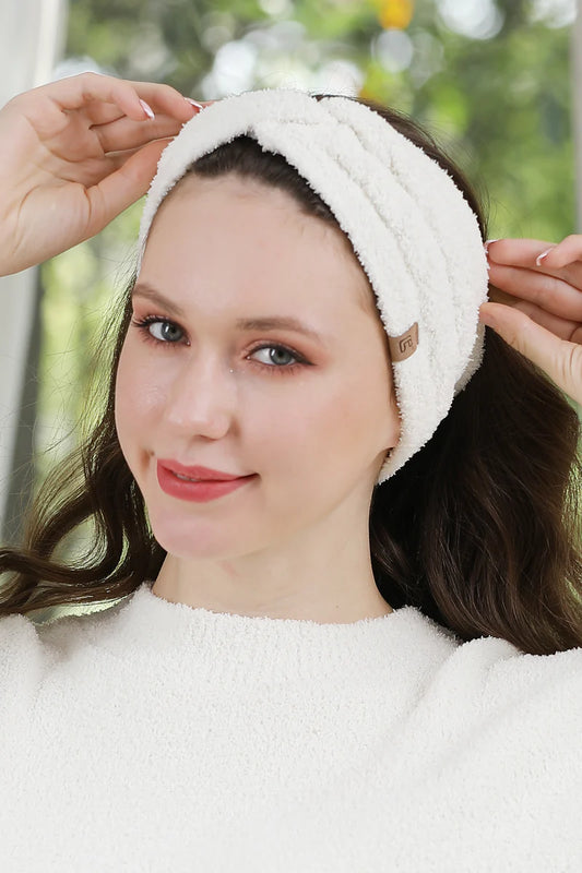 Ribbed Soft Twist Knot Headband - Ivory