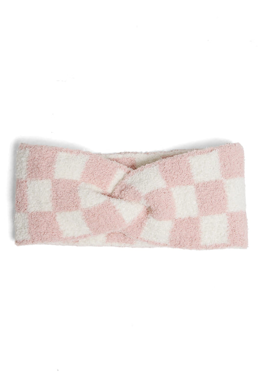 Checkered Soft Twist Knot Headband - Pink