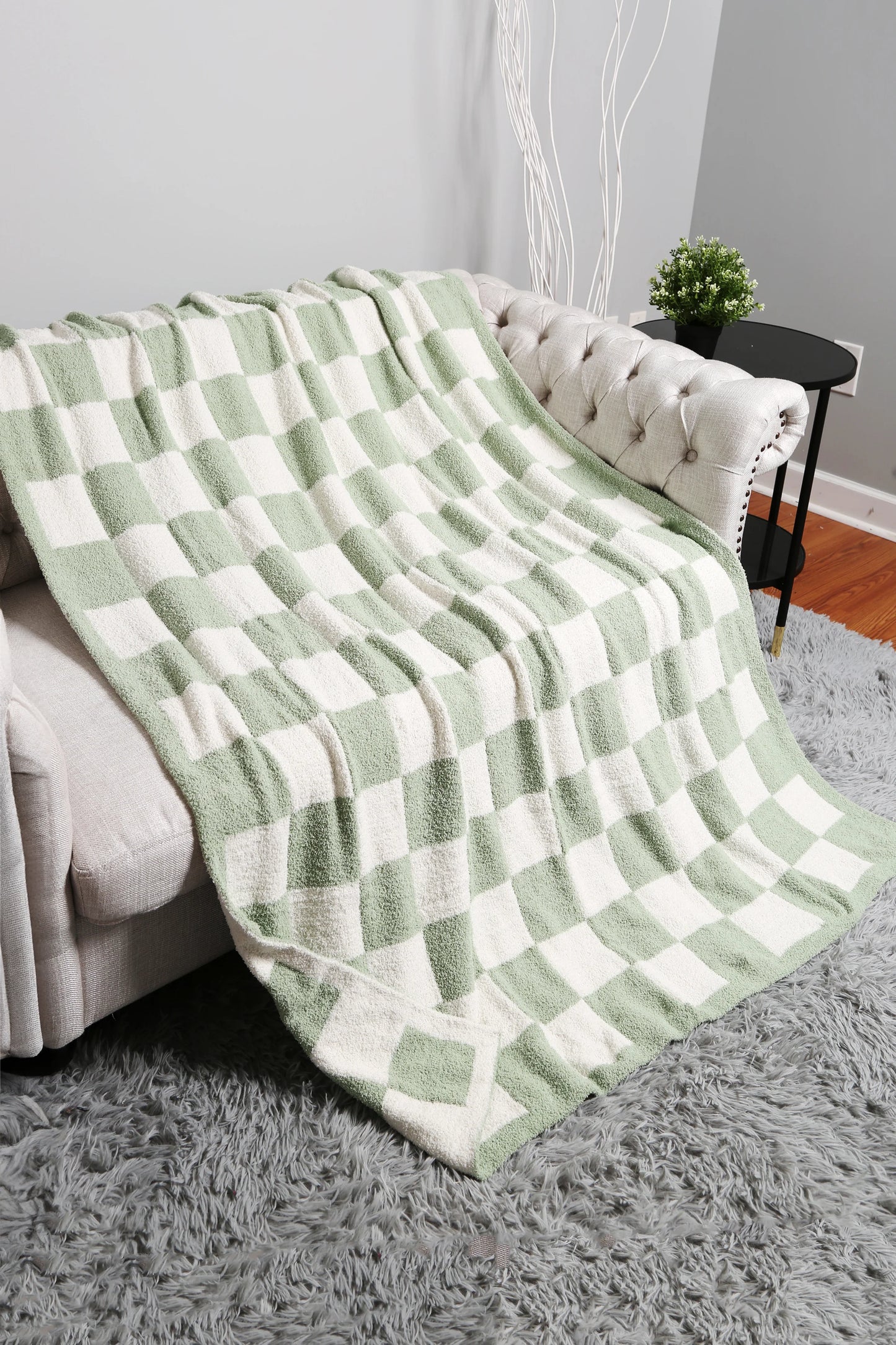 Checkered Luxury Soft Throw Blanket - Sage